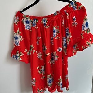 NWT Sienna Sky XS off the shoulder floral orangish red blouse